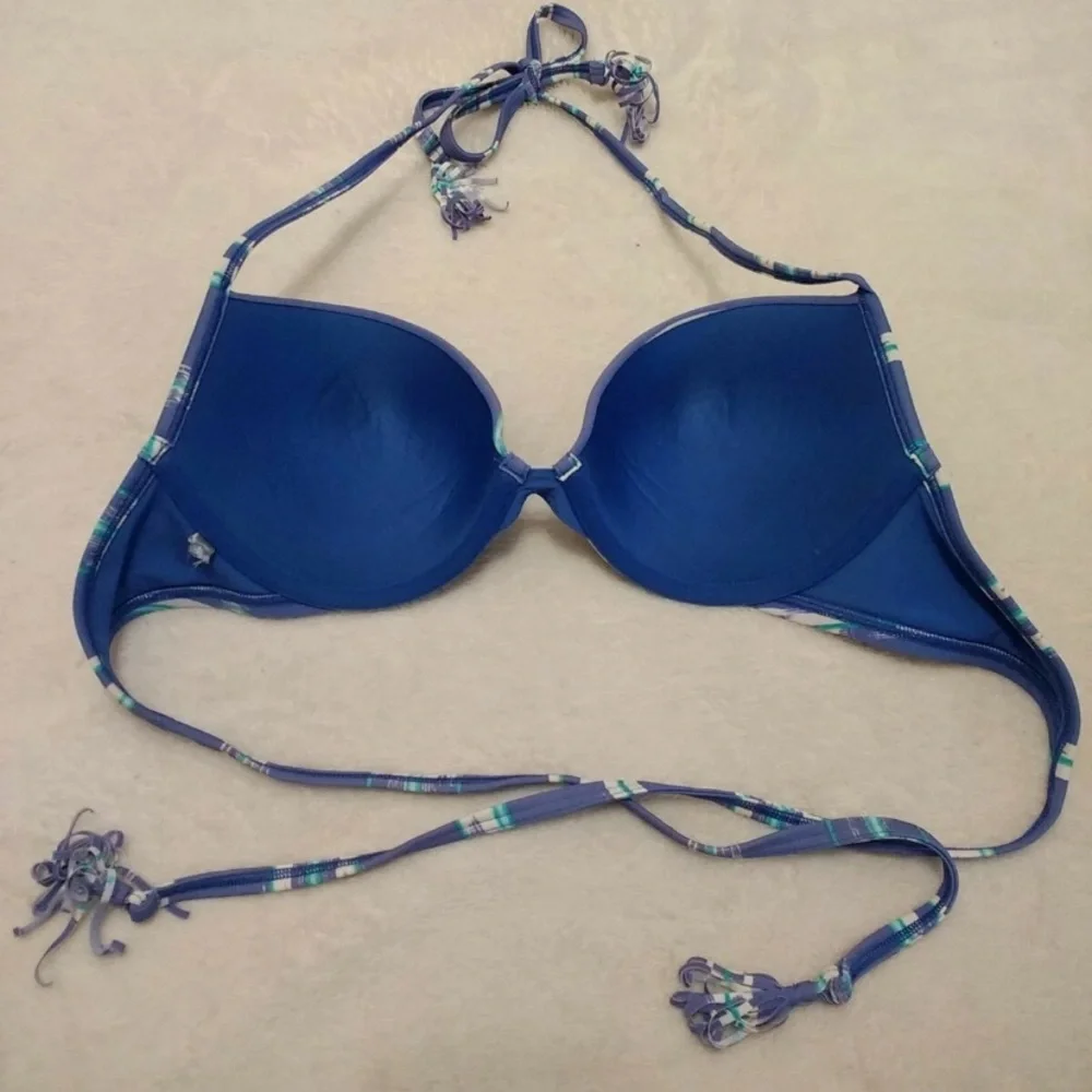 Shade & Shore Periwinkle and White Halter Bikini Top